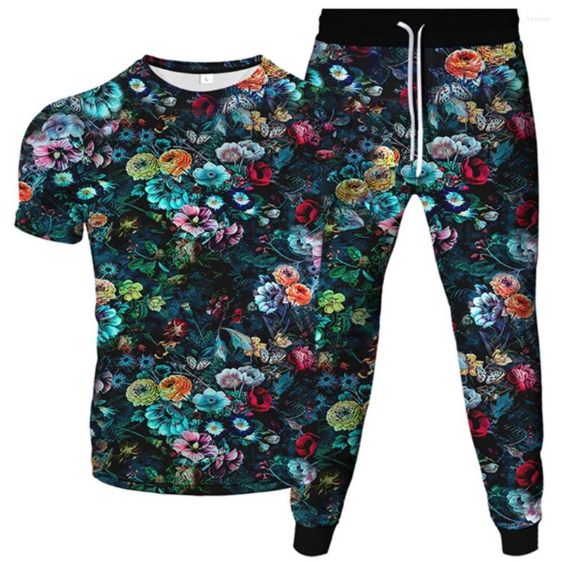 

Men' Tracksuits Florial Skull Green Leaf Plant 3D Print Men Women Vintage Style Sets Clothes 2pcs/Suit T-Shirt Trousers Tracksuit Plus, As picture show