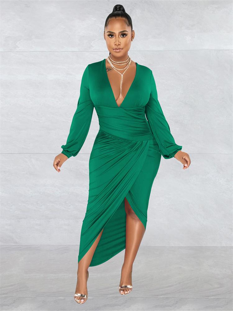 

Casual Dresses WJFZQM Ladies Autumn Sexy Deep V Neck Long Sleeve Pleated Party Dress Elegant Fashion Vintage Women Bodycon 2023, Blue