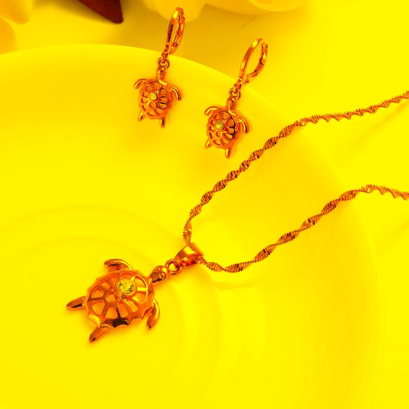 

Necklace Earrings Set & Gold Pendant Earring Women Party Gift Animal PNG White Crystal Cz Stone Tortoise Charms Girls Fine Wedding JewelryEa, Picture shown