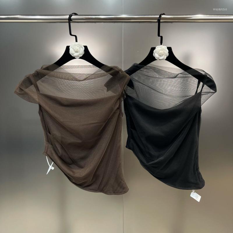 

Women' T Shirts BORVEMAYS Irregular Solid Color All-match Mesh T-shirt Summer Women 2023 Fashion Trend Temperament Tops Slim WZ2618, Black