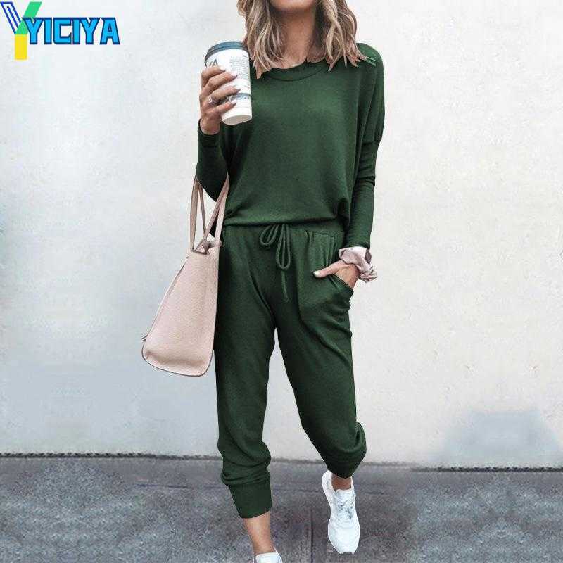 

YICIYA Women' Tracksuits Women Casual Long Sleeve Top Pants Suit Loose Outfits Jogger Two Piece Set Korean Sports Cotton Tracksuit Outfit, As shown