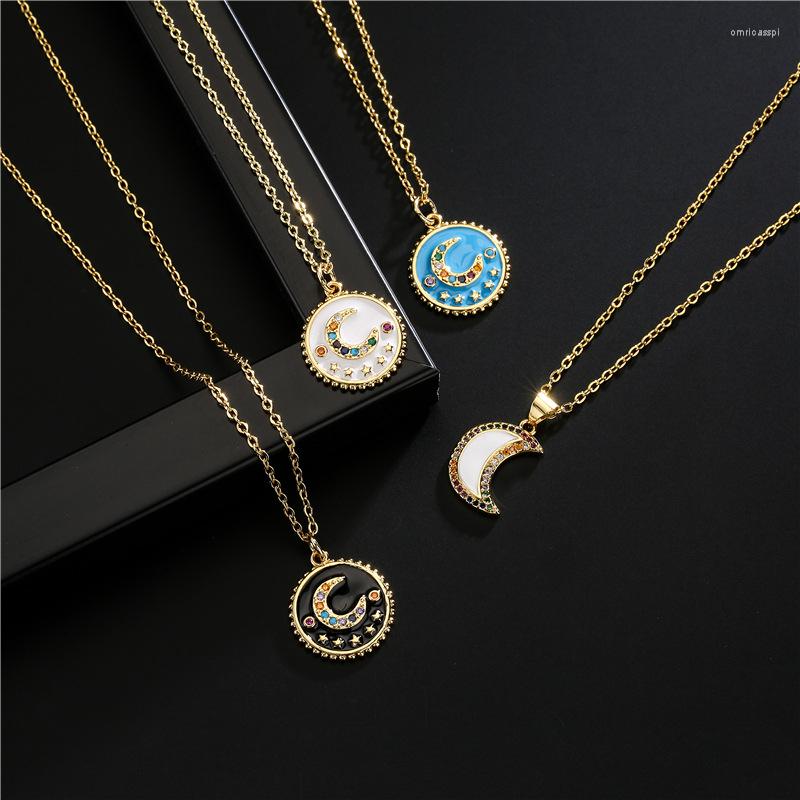 

Pendant Necklaces Fashion Moon Star Necklace Dripping Blue White Gold Plated INS Geometric Copper Micro Accessories Woman