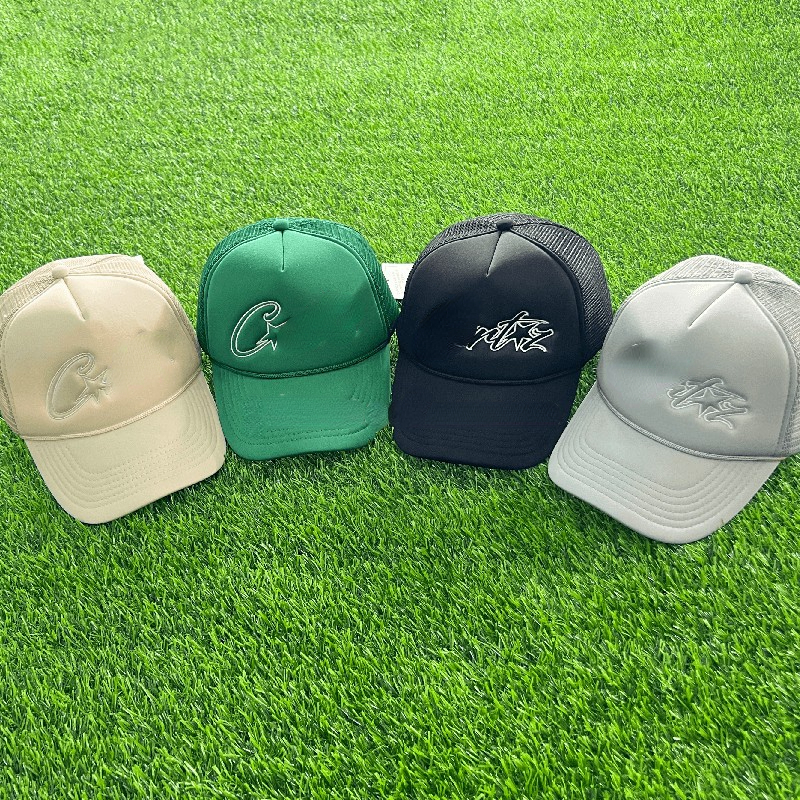 

Trendy Brand Ball Caps Curved Brim Unisex Cort Star Embroidery Truck Hats, Green