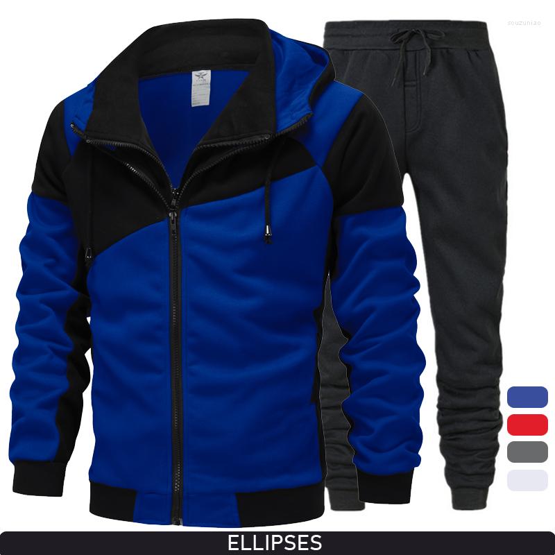 

Men's Tracksuits Spring Autumn Men's Sweatshirt Suit Solid Color Zipper Pockets Hoodie Drawstring Sweatpants Fashion Oversize Male 2Pcs, Dark grey