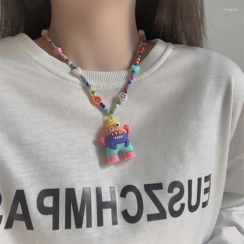 

Pendant Necklaces 2023 Kpop Harajuku Colour Bead Rainbow Cartoon Necklace For Women Girls Party Y2K Neck Accessories Aesthetic Jewelry
