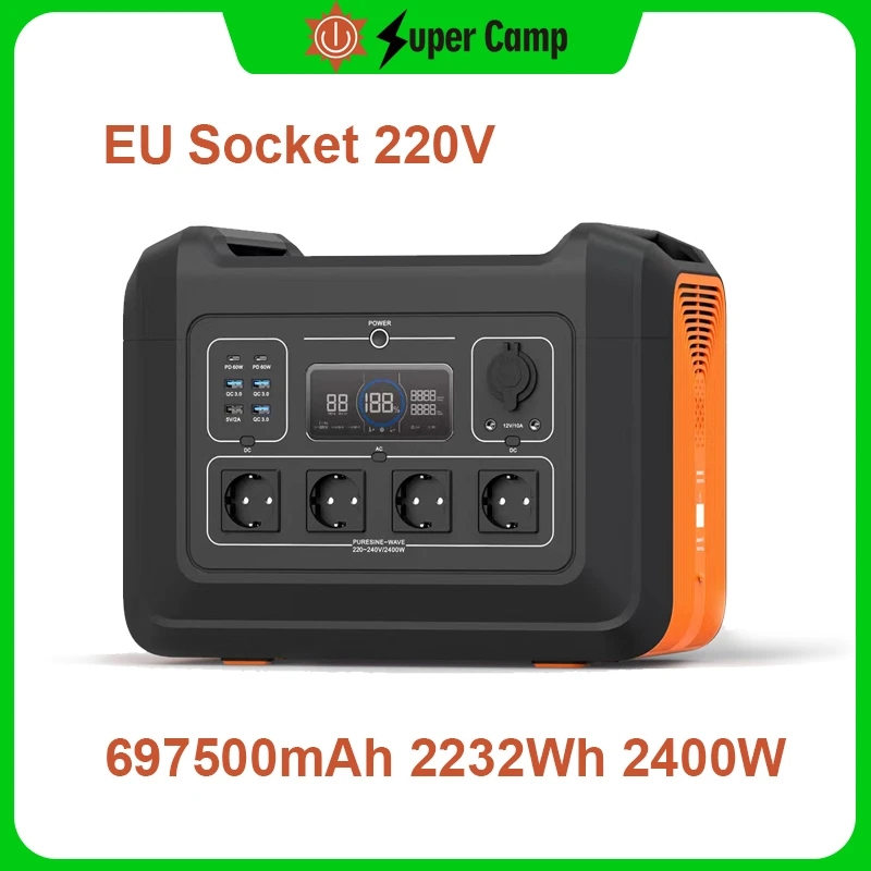

Super Camp Portable Power Station 2400W Expands Up to 2048Wh Fast Recharging Emergency for Home Backup Outdoor Camping