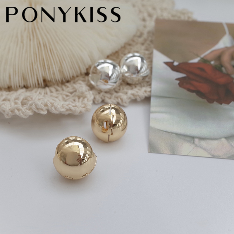

PONYKISS Trendy 925 Sterling Silver Round Ball 18K Gold Hoop Stud Earrings Buckle for Women Design Fine Jewelry Drop Shipping