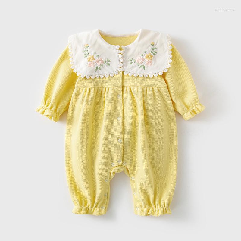 

Clothing Sets The Spring/autumn Baby Embroidered Long Sleeve Trousers Outdoor Crawl Suit Kids Bodysuit Solid Babies Jumpsuit, Yellow