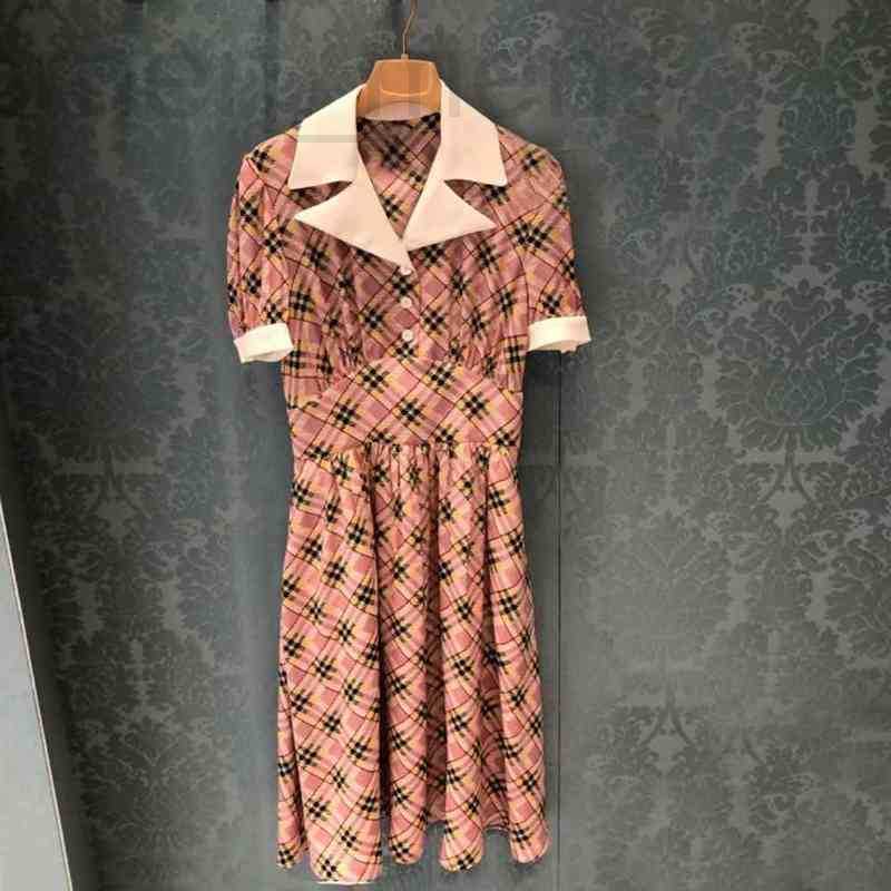 

Basic & Casual Dresses designer Plaid Dress V-neck Fren ed ion long skirt waist osed lady temperent new suer TEX2, Khaki