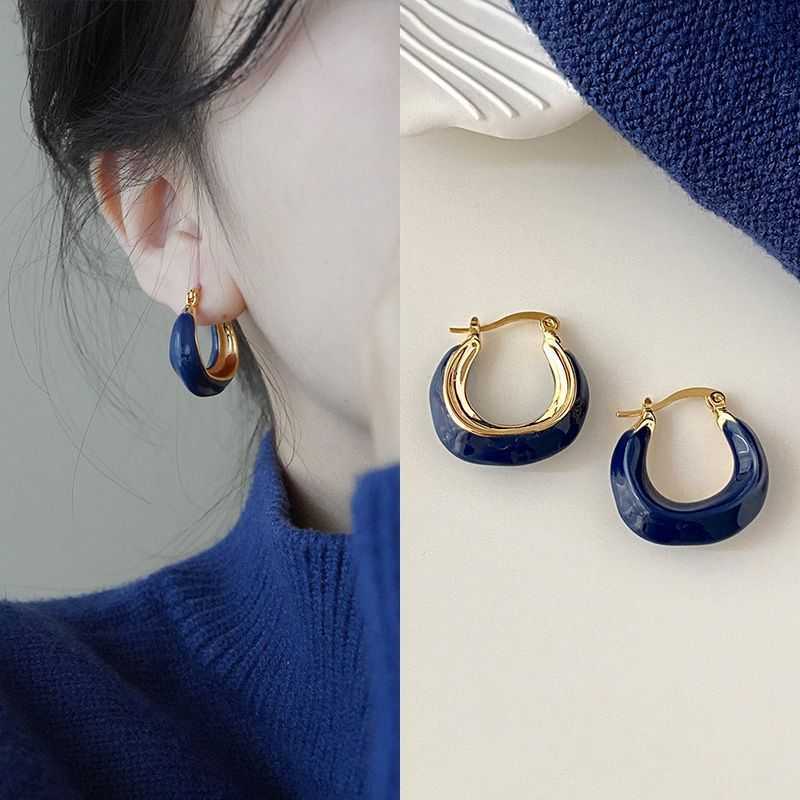 

Blue Earrings Women's New Year French Earrings Pure Silver Anti Allergy Temperament Light Luxury Earrings