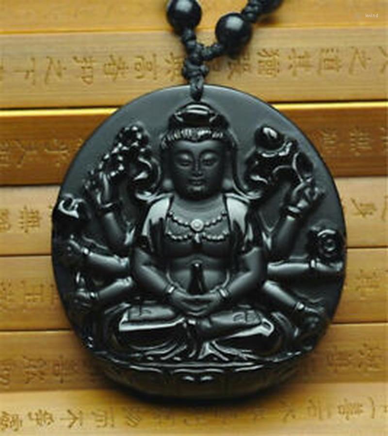 

Pendant Necklaces Obsidian Avalokitesvara Buddha Chain Chinese Jewelry Rainbow Energy