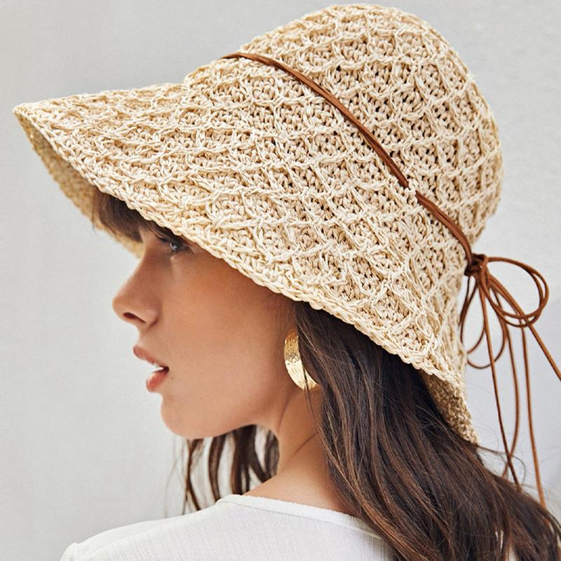 

Wide Brim Hats Women's Beach Bow Knit Straw Hat Sunhats 2023 Summer Female Casual Sun Protection Fisherman Lady's Folable Floppy, Picture shown