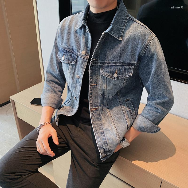 

Men's Jackets High Quality Autumn Turn Down Collar Casual Jeans For Men Clothing 2023 Single Breasted Slim Fit Blue Denim Coats, Light blue