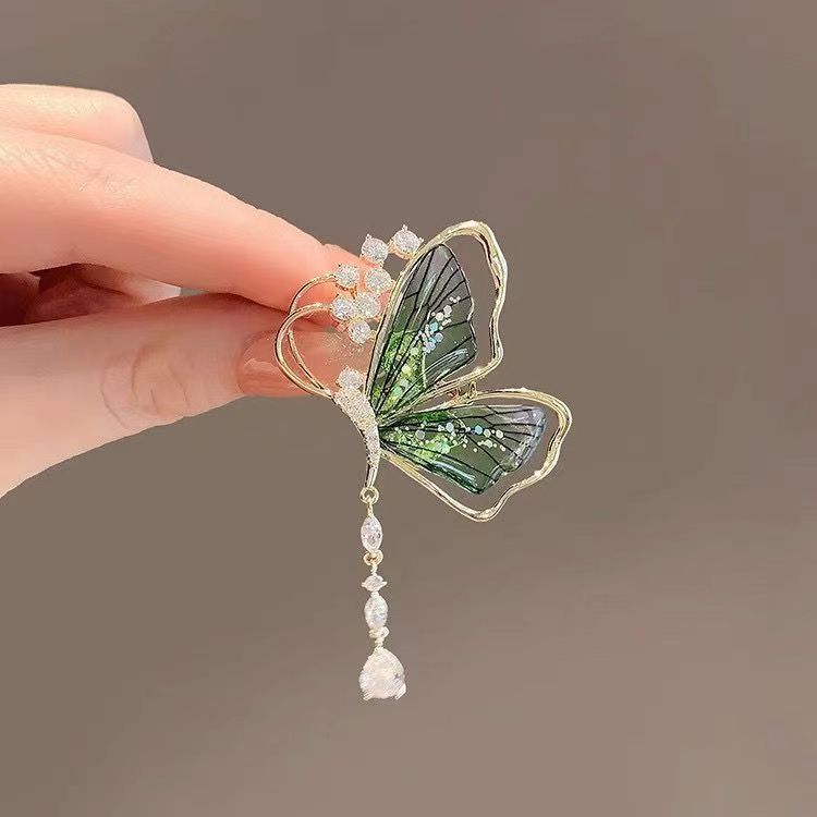 

Butterfly brooch niche design, semi transparent, luxurious insect tassel, artistic spring and summer new brooch