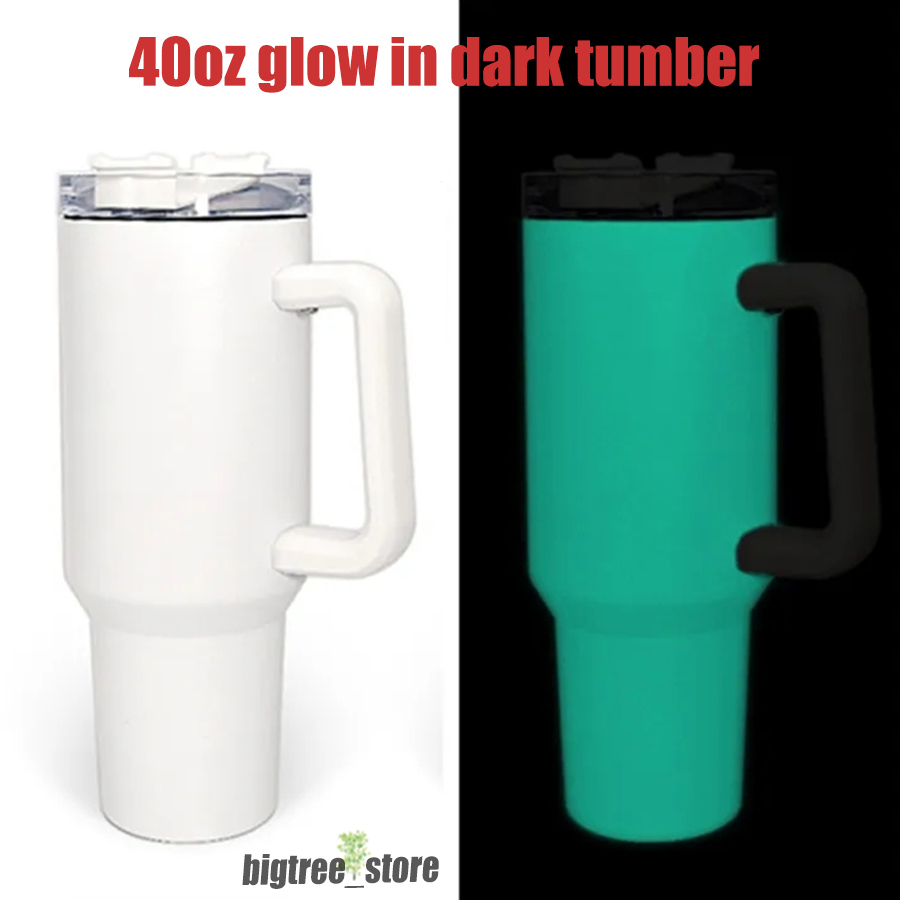 

40oz Sublimation Glow in the Dark Tumbler with Lid and Straws Stainless Steel Double Vacuum Coffee Tumbler with Handle Travel Coffee Mug Travel Mug Tumbler DIY fast, White