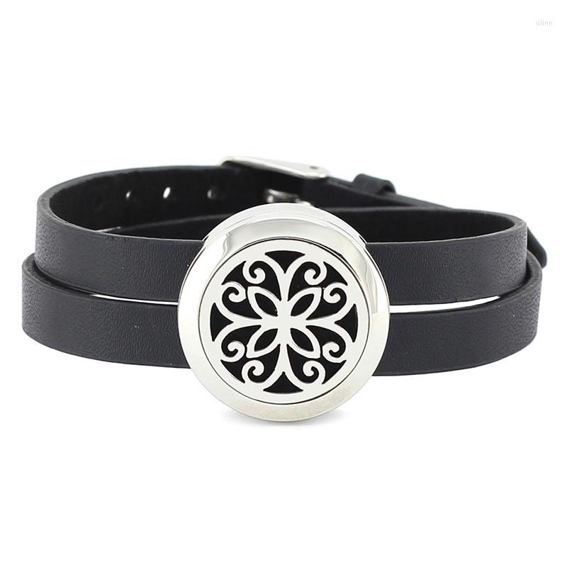 

Charm Bracelets 25mm Screwed-off 316L Stainless Steel Round Essential Oil Diffusing Bracelet Locket PU Leather Jewelry