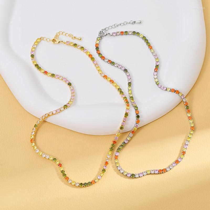 

Pendant Necklaces Ins Choker Iced Out Tennis Chain Necklace Adjustable For Women Girl Luxury Zircon Crystal Neck Accessories Jewelry Gift