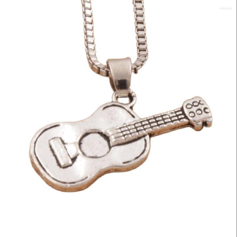 

Pendant Necklaces 1Pcs Acoustic Guitar Music Player 24inches Chains N291 25.1x12.2mm Zinc Alloy Tibetan Silver