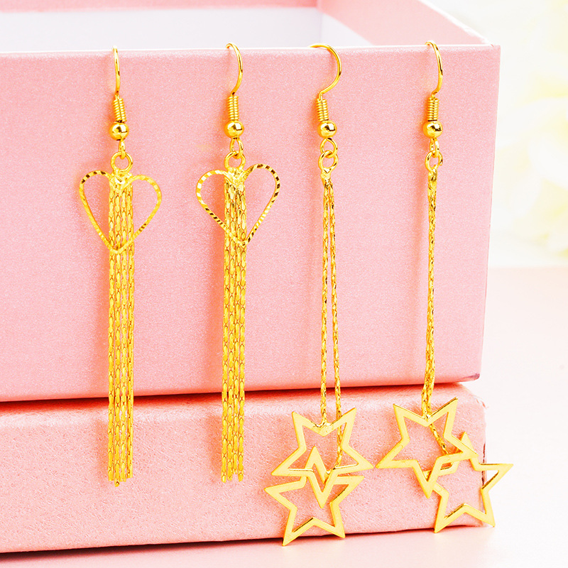 

Women Dangle Earrings Tassel Fashion Jewelry 18k Gold Color Star Design Pretty Lady Girls Accessories