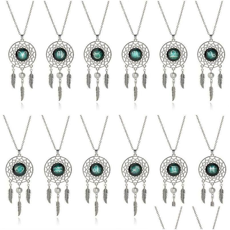 

Pendant Necklaces Long Chains Dream Catcher Necklace Handmade Bohemia 12 Zodiac Women Jewely Gift Drop Delivery Jewelry Pendants Dhgkj