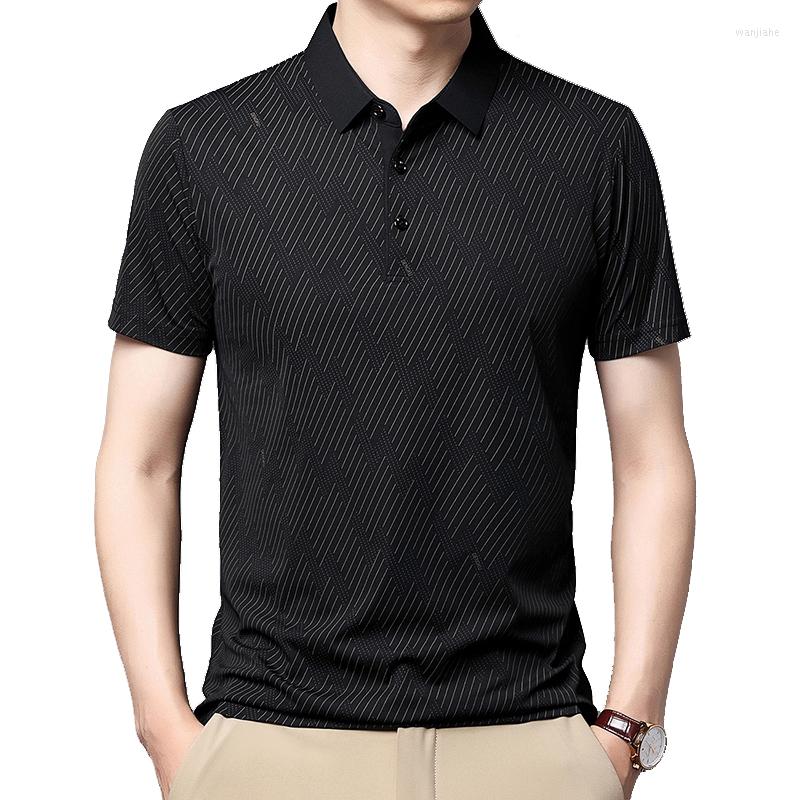 

Men's Polos Men's Shirt Traceless Breathable Men Clothing Solid Stripe Short Sleeve Polo Neck Summer Camisa Masculina M-4XL, Black green