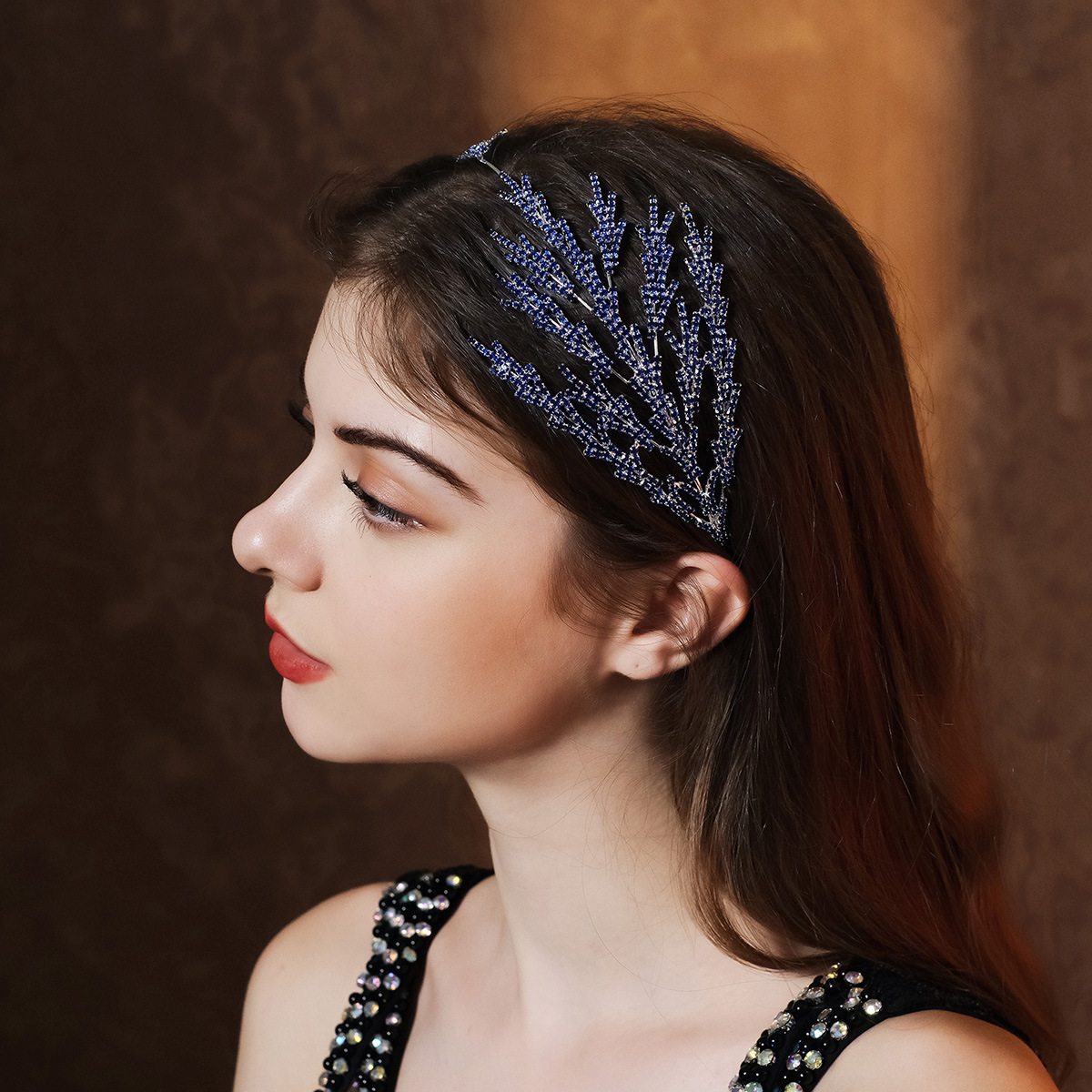 

Korean version alloy leaf rhinestone headband with diamond headband and ice and snow charm crown headwear fashion accessories QCS-0013-A