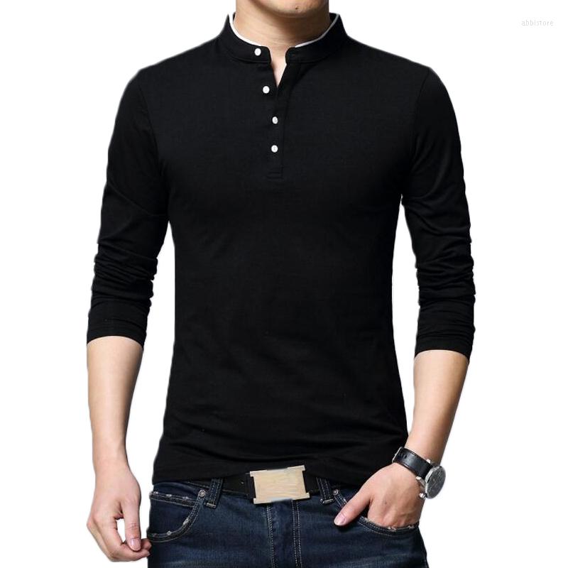 

Men's T Shirts 2023 Spring T-Shirt Men Cotton Solid Color Stand Collar Long Sleeve Tshirt Fashion Autumn Full Tee Tops, Black