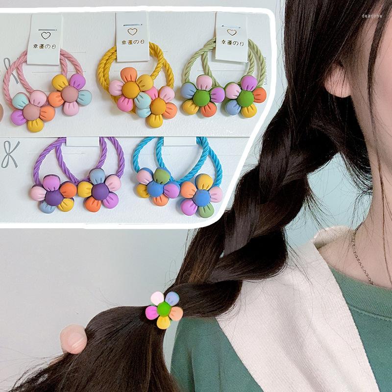 

Hair Accessories 2pcs/lot Handmade Girl's Bands Colorful Sunflower Ponytail Holder Elastic Ties For Kids