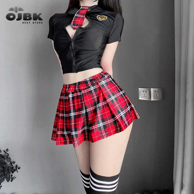 

Sexy Set Tartan Patchwork Japanese Schoolgirl Cosplay Uniform JK Embroidery Pleated Role Playing Costume With Plaid Skirt Socks 230426, Seta