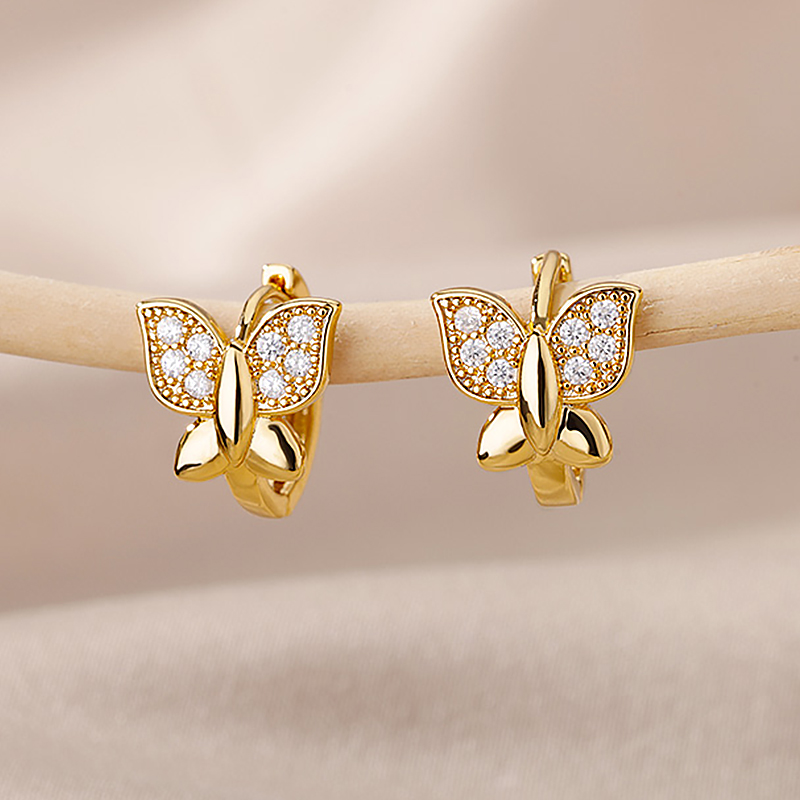 

Butterfly Hoop Earrings For Women Girls Modern Gold Plated Stainless Steel Earrings 2023 Trend Wedding Aesthetic Jewelry Femme