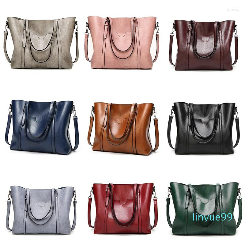 

Evening Bags Oil Wax Leather Handbag Tote Shoulder For Women Crossbody Bag Vintage, Gray