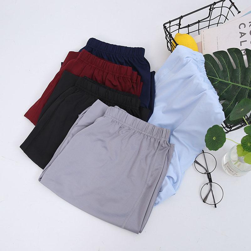 

Men's Sleepwear Underwear 4XL Homewear Elastic Ice Sleep Size Male Pants Breathable Solid Thin Bottoms Silk Men's Plus Shorts Casual, D sky blue
