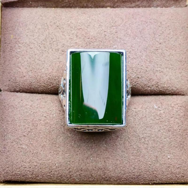 

Cluster Rings Natural Hetian Jade Man Ring 925 Sterling Silver Wholesales Fine Jewelry 13 18mm Gem