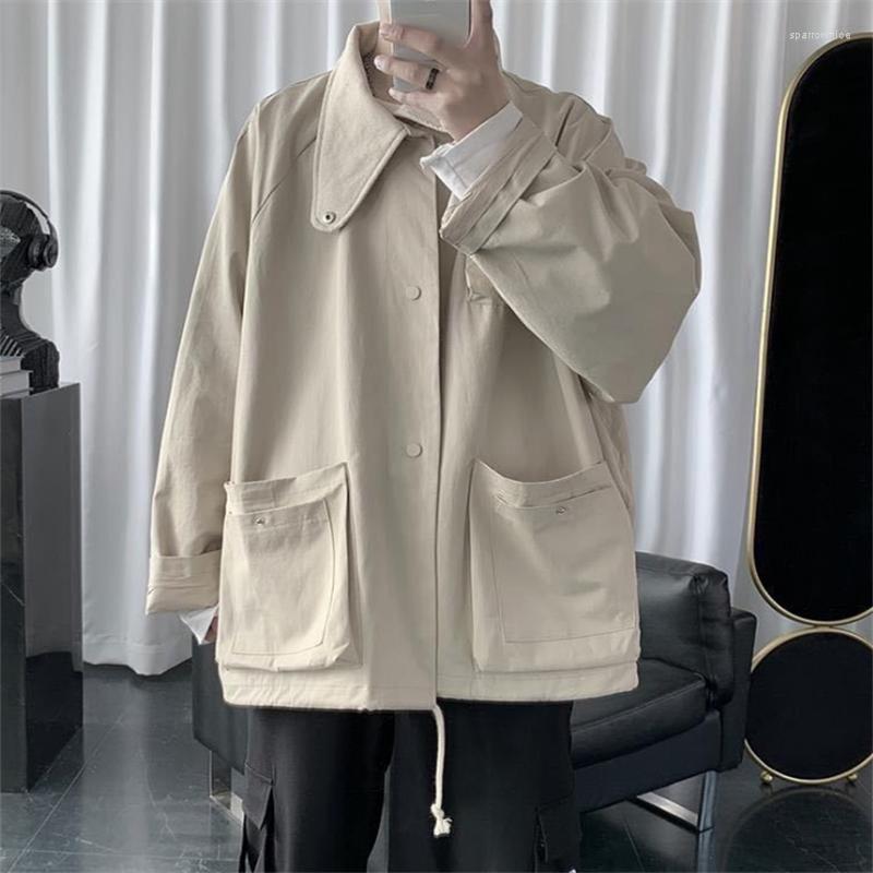 

Men' Jackets Cargo Men Spring Autumn Turn Down Collar Coats Loose Single-breasted Jacket Male Chaquetas De Hombre, Black
