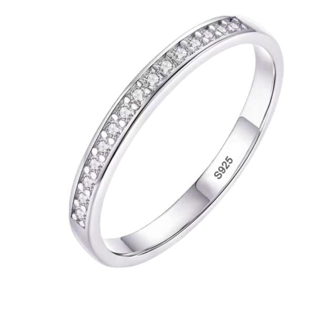

Women Engagement Ring Small Zirconia Diamond Half Eternity Wedding Band Solid 925 Sterling Silver Promise Anniversary Rings R0128728476
