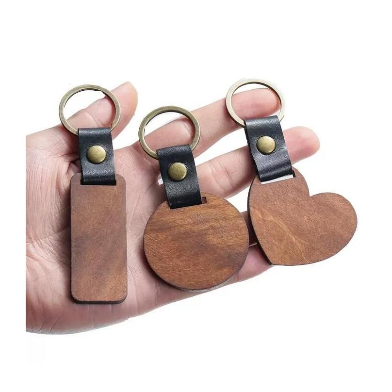 

Keychains Lanyards Diy Wooden Keychain Blank Carved Leather Wood Pendant Lage Decorative Heart Round Key Chain Keyring Drop Delive Dhdk5