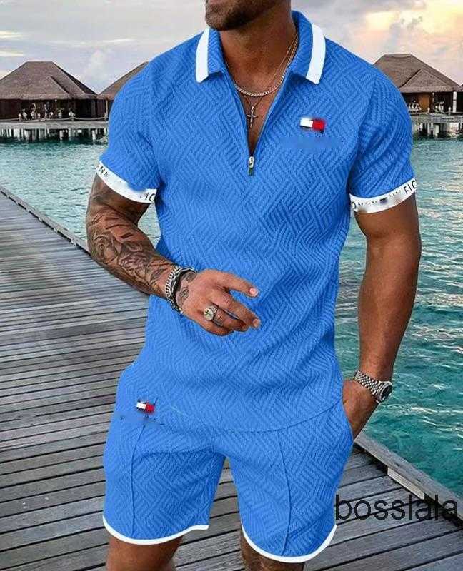 

plus size Mens Designer Tracksuits luxury two piece set 2023 Summer Brand Printed Outfits Cotton blend Short Sleeve Polo T-shirt And Shorts Sports Suit, #13