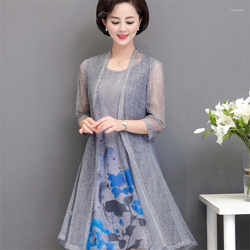 

Casual Dresses Women Elegant Vintage Hight Gade Printing 2 Piece Dress Party Bodycon Mom's Clothes 5XL, 6178 pink