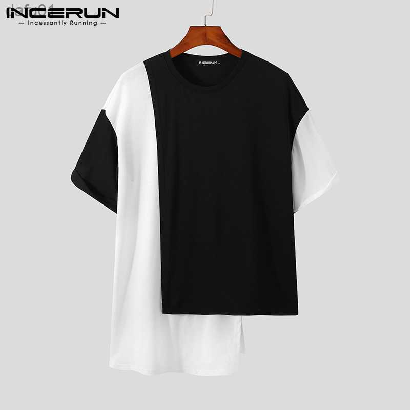 

Men's T-Shirts INCERUN Summer Men Patchwork T Shirt O Neck Streetwear Short Sleeve Fashion Casual Tee Tops 2023 Korean Leisure Camisetas S-3XL L230520, Black7