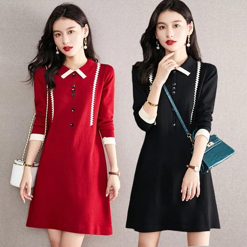 

Casual Dresses Spring Winter Sweater Women' Mid Length Vintage Premium Interior Matching Coat Skirt Knitted Undercoat Y2k Long Sleeve, Black