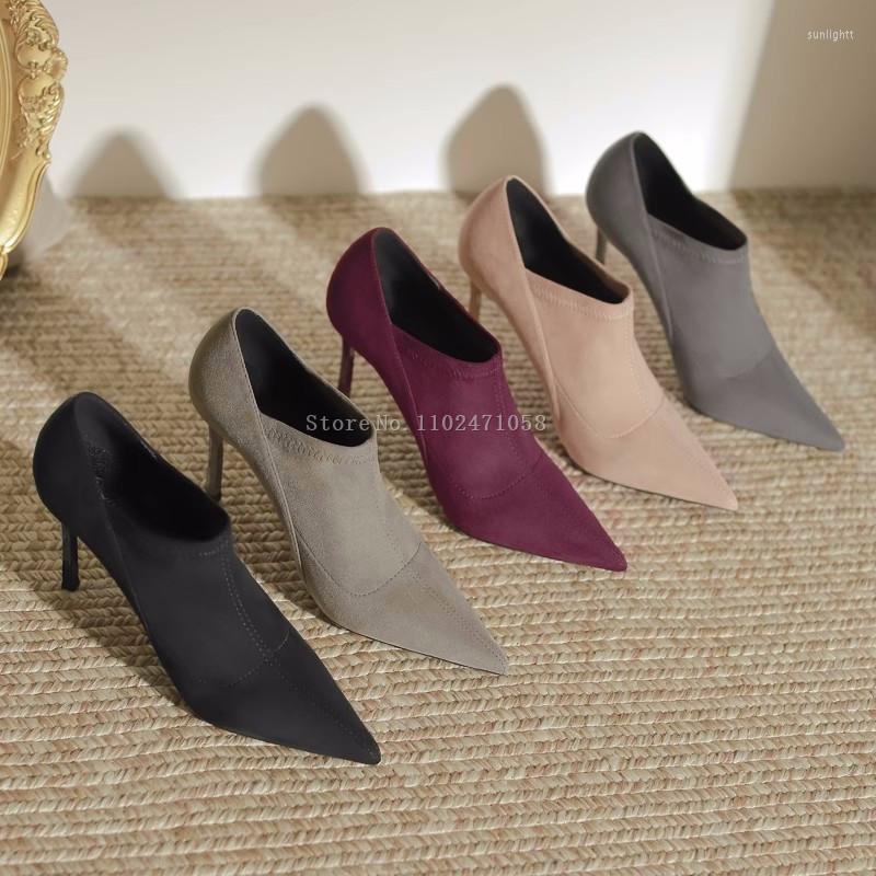 

Dress Shoes Fashion Pointed Toe Cool Summer Short Boots Genuine Leather Thin Heels Slip On Pumps Brithsh Style Women Hight For Party, A-8cm