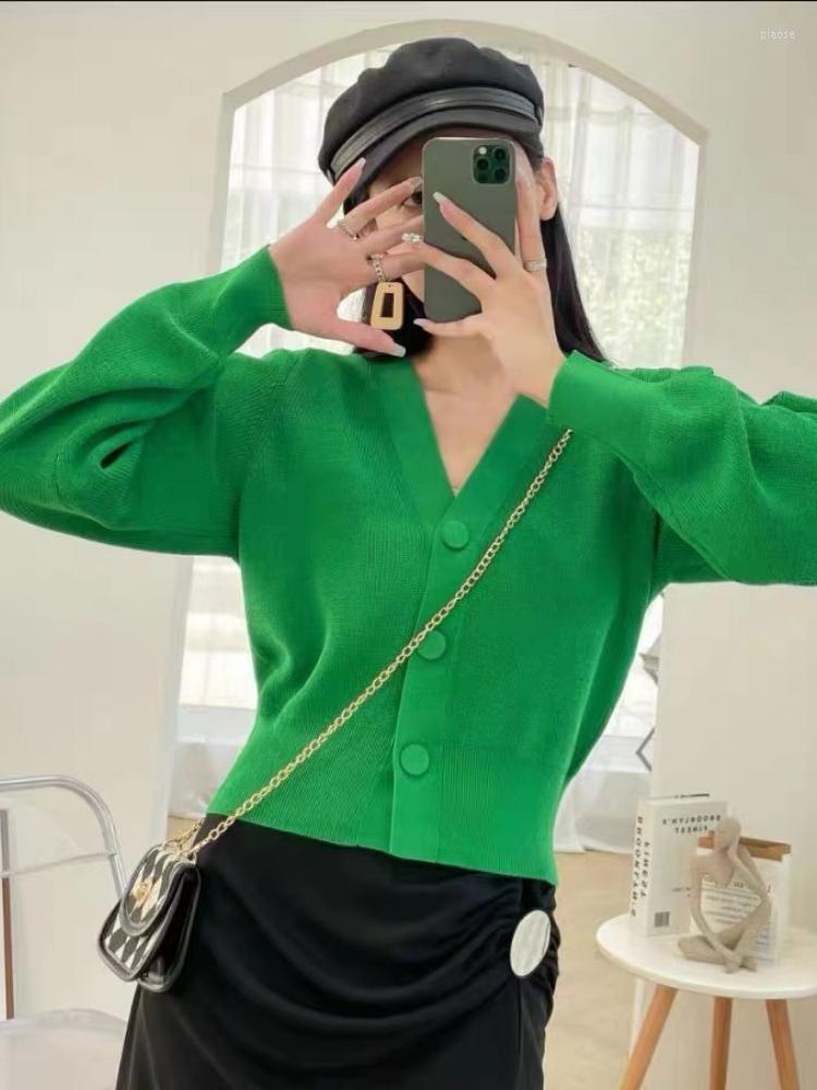 

Women' Knits Women Sweater 2023 Early Fall Solid Color Lantern Sleeve V-Neck Knit Cardigan Jacket, Green