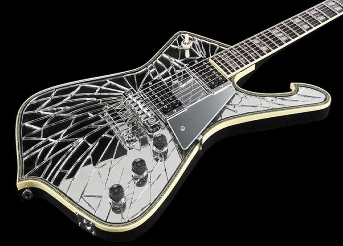 

ICEMAN Paul Stanley Cracked Mirror Acrylic Top Electric Guitar Abalone Body Binding Chrome Pickguard Flame Shaped Tailpiece5009133