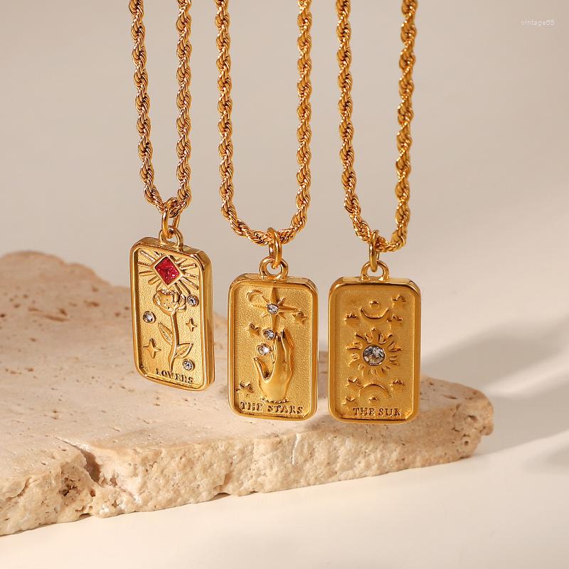 

Pendant Necklaces Minar Creative Non Tarnish Star Sun Medallion Coin Women 18K Gold Plated Stainless Steel Twist Chain Necklace