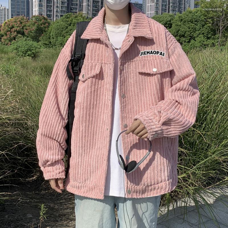

Men's Jackets Corduroy Cargo Men Pit Strip Spring Fleece Warm Autumn Coat Vintage Outerwear Male Trend Chic Y2K Ins Kpop Tops, Beige
