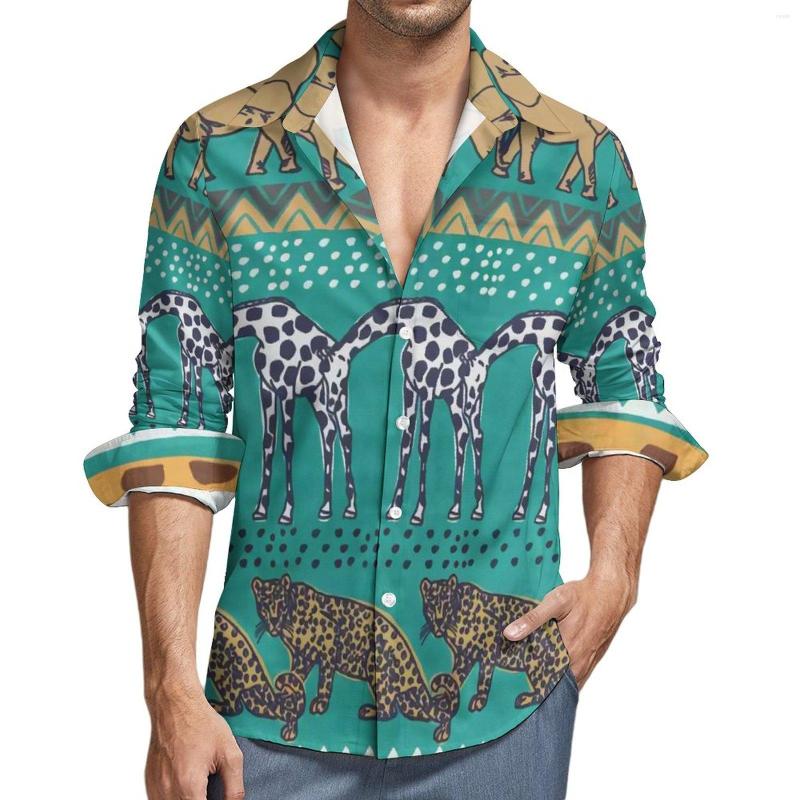 

Men's Casual Shirts Cheetah Vintage Funny Shirt Men Animal Print Spring Fashion Blouses Long Sleeve Printed Oversized Clothing, Style-16