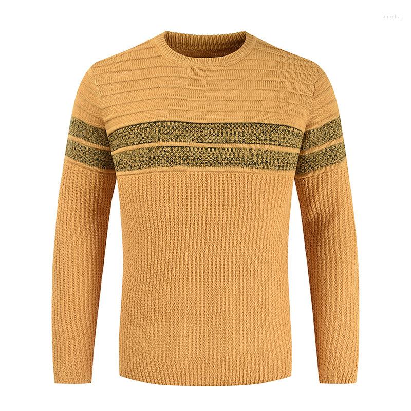 

Men' Sweaters Autumn And Winter Stitching Striped Color Matching Personality Trend Round Neck Sweater, Black