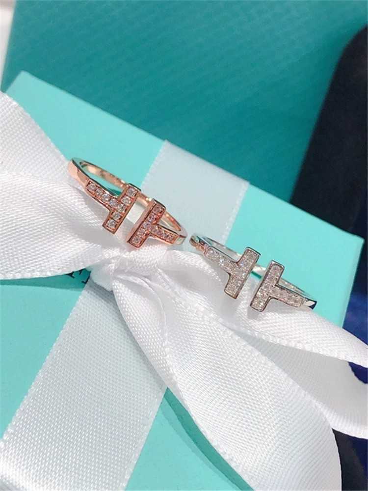 

Designer famous brand2022 Small and Luxurious Family Double T Moissanite Set Open Ring Girl's Net Red Overlapping Simple Design6F5L