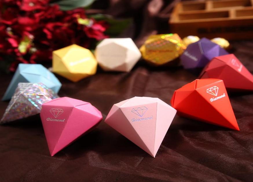 

100pcs Diamond shaped Candy Box Gift Jewelry DIY Paper Boxes Wedding favors Gold Silver Red Purple9551563, Pink
