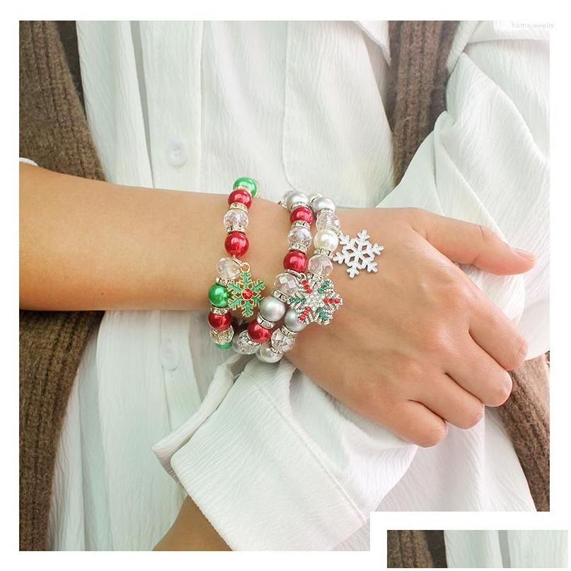 

Beaded Strand Uddein Snowflake Pendant Christmas Bracelet For Women Color Pearl Bangle Charm Santa Claus Accessories Jewelry Drop De Dhqcr